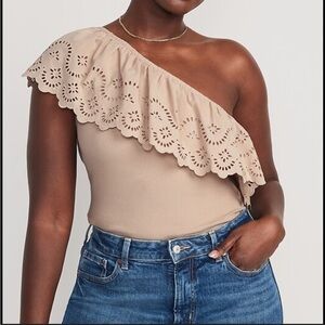 Eyelet One-Shoulder Boho, Western Paneled Rib Knit Top